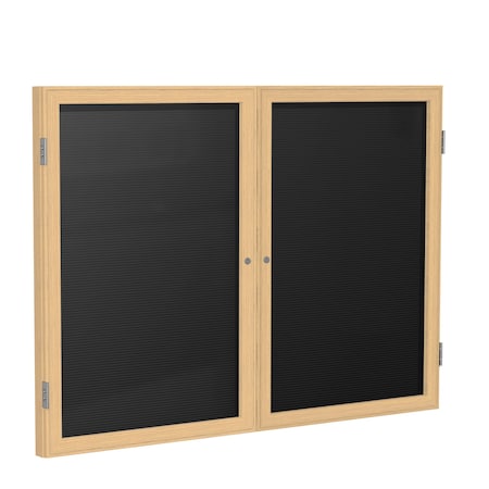Ghent Enclosed Letter Board, 2 Door, Flannel, Oak Frame, 3 ft H x 5 ft W, Black PW23660B-BK